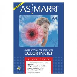 Carta fotografica inkjet - A4 - 180 gr - effetto lucido - bianco - As Marri - conf. 50 fogli