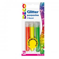 Glitter grana fine - 12 ml - colori assortiti fluo - Deco - blister 3 flaconi
